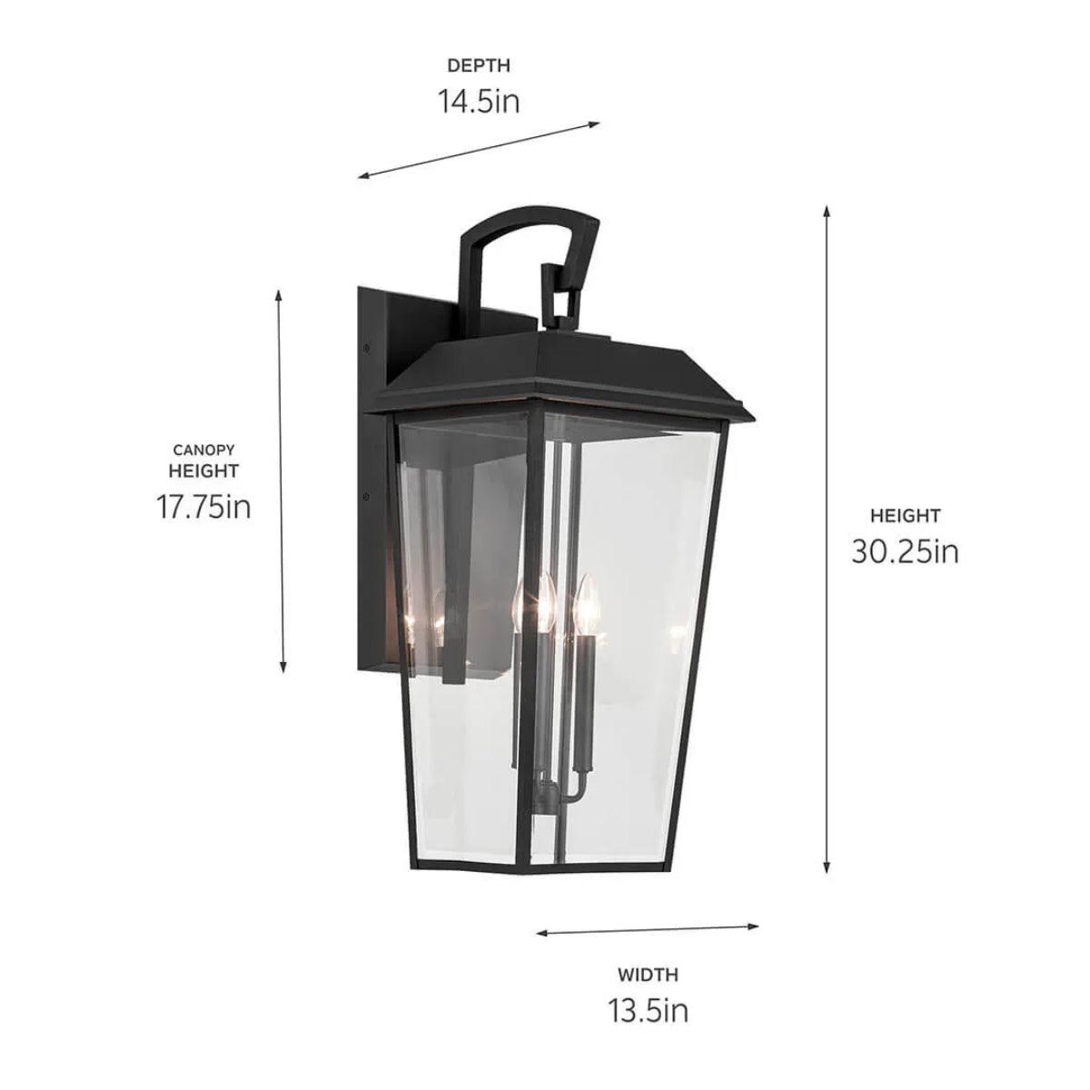 Mathus 30" 3-Light Outdoor Wall Light With Clear Beveled Glass, Black Finish - Bees Lighting