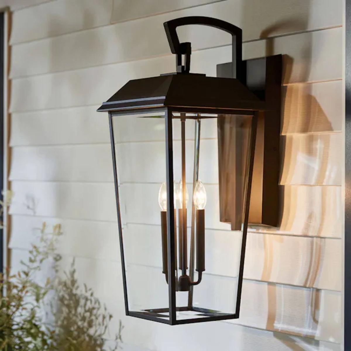 Mathus 30" 3-Light Outdoor Wall Light With Clear Beveled Glass, Bronze Finish - Bees Lighting