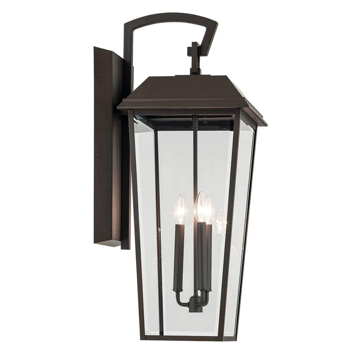 Mathus 30" 3-Light Outdoor Wall Light With Clear Beveled Glass, Bronze Finish - Bees Lighting