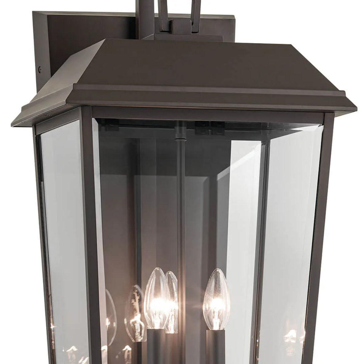 Mathus 30" 3-Light Outdoor Wall Light With Clear Beveled Glass, Bronze Finish - Bees Lighting