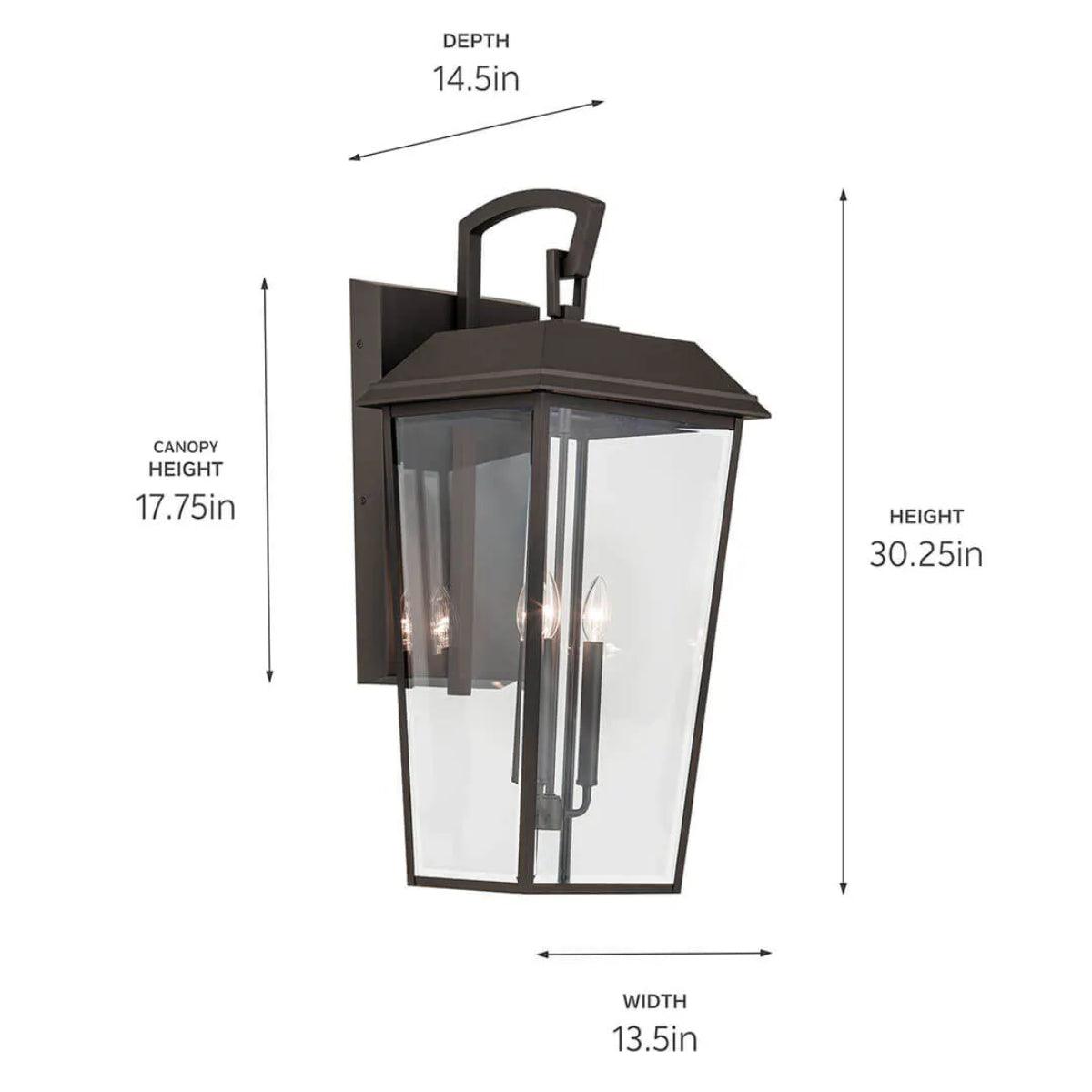Mathus 30" 3-Light Outdoor Wall Light With Clear Beveled Glass, Bronze Finish - Bees Lighting
