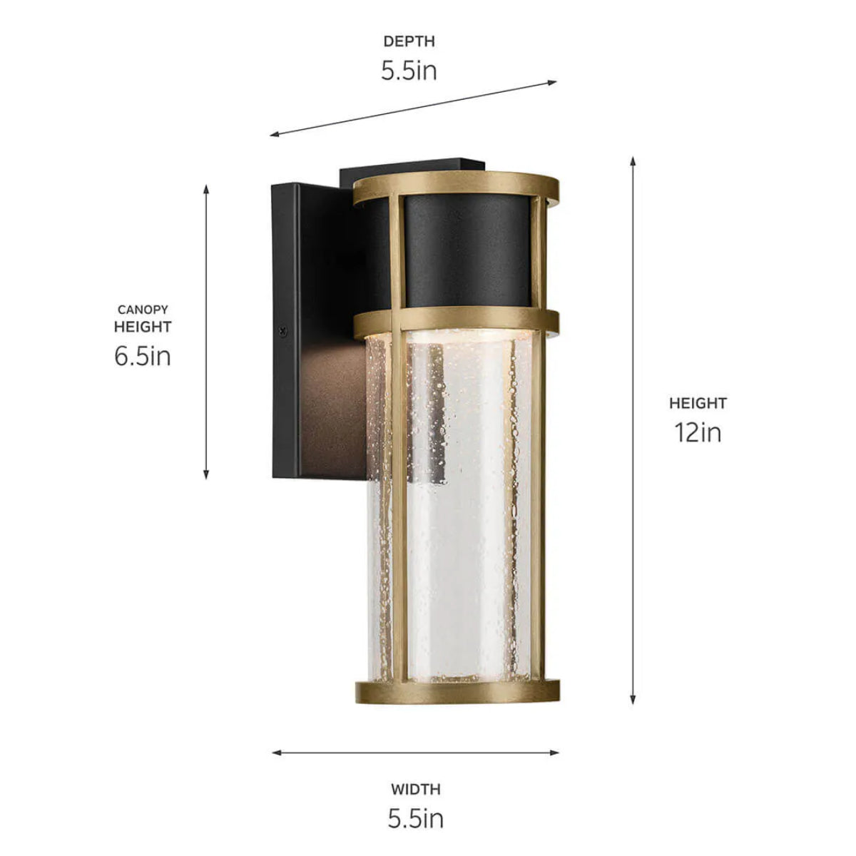 Camillo 12" 1-Light LED Outdoor Wall Light With Clear Seeded Glass, Black Finish - Bees Lighting