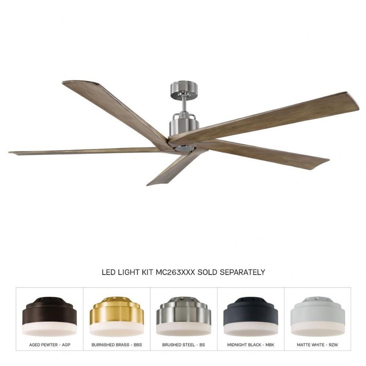 Aspen 70 Inch Brushed Steel Large Outdoor Ceiling Fan with Remote - Bees Lighting