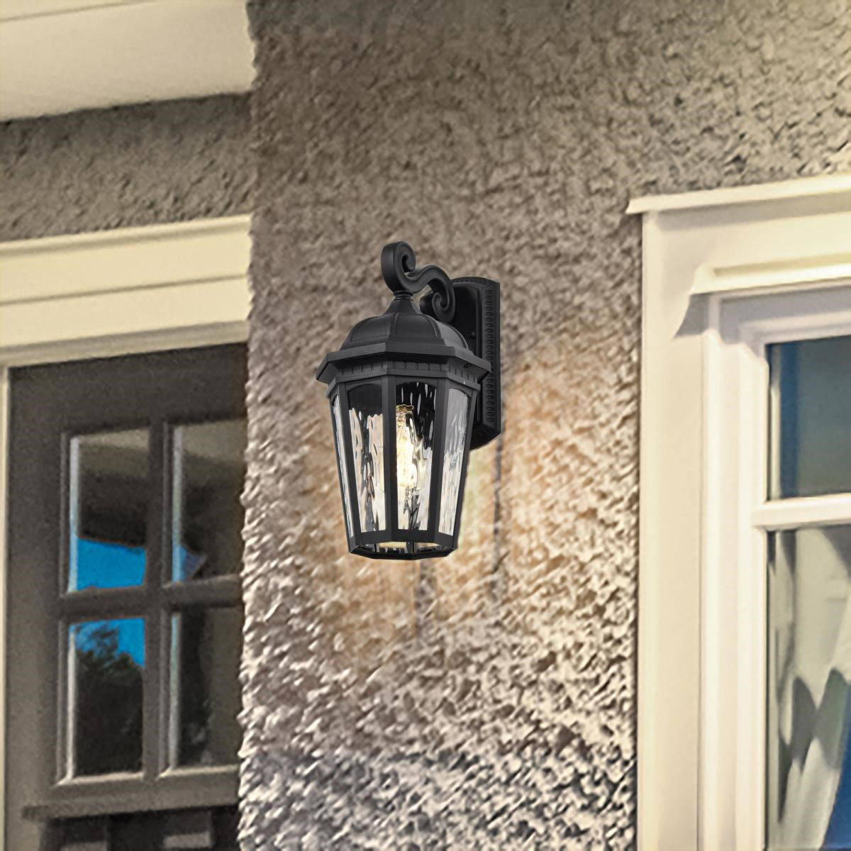East River Outdoor Wall Light, Matte Black Finish, Clear Water Glass - Bees Lighting