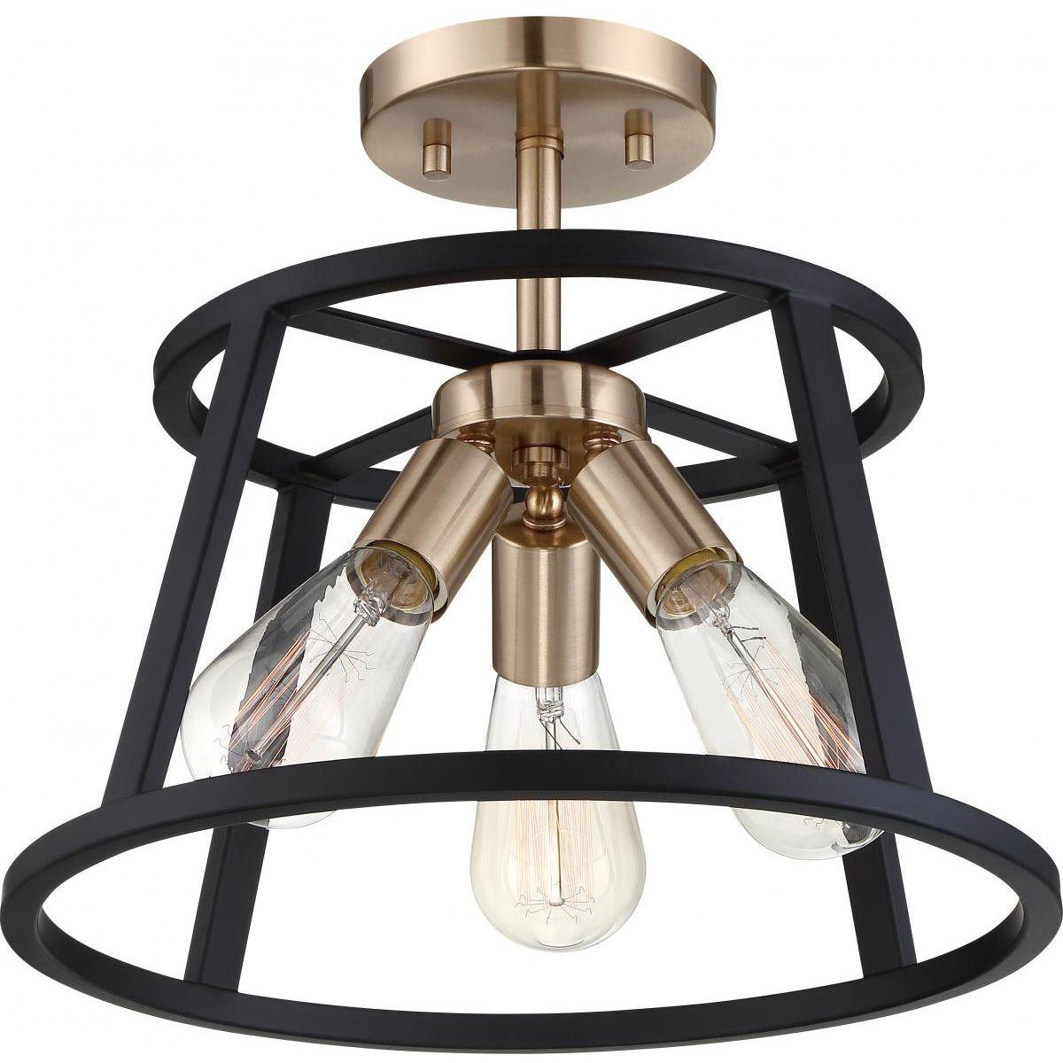 Chassis 14 in. 3 Lights Flush Mount Brass finish - Bees Lighting