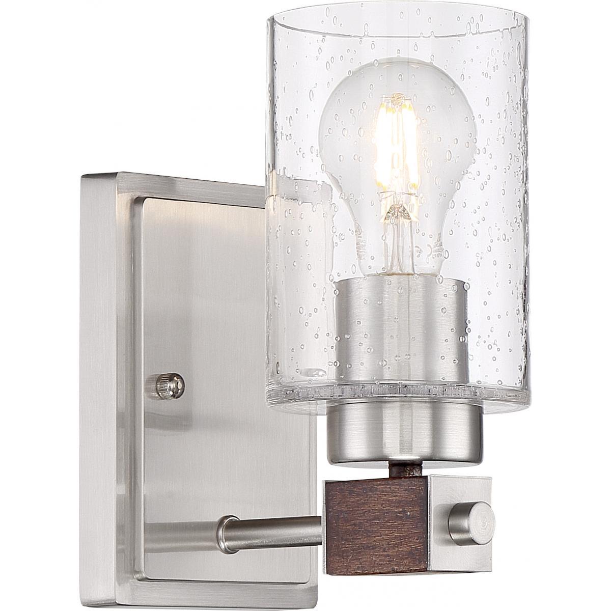 Arabel Vanity Light, Nickel and Wood Finish, Clear Seeded Glass - Bees Lighting