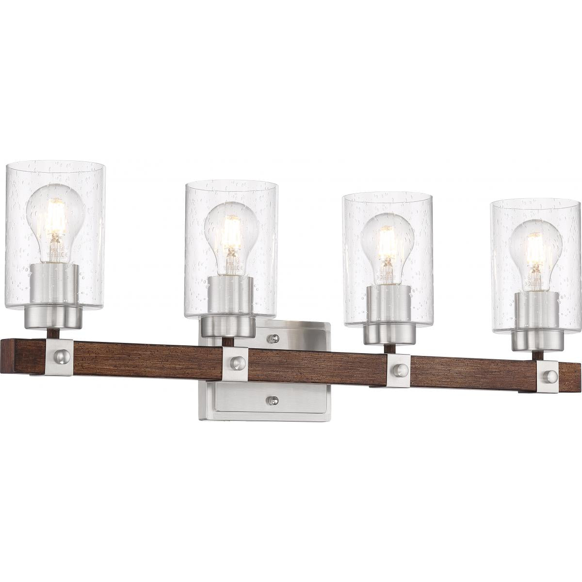 Arabel Vanity Light, Nickel and Wood Finish, Clear Seeded Glass - Bees Lighting