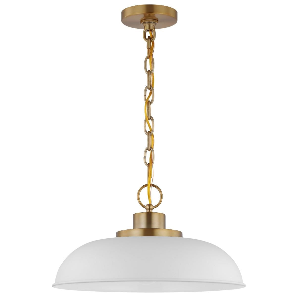 Colony 15 in. Pendant Light Matte White with Vintage Brass