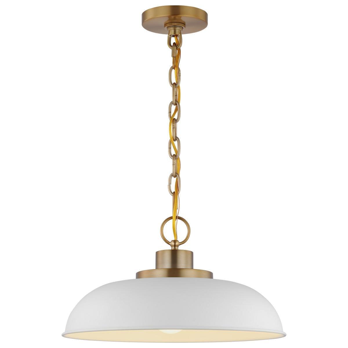 Colony 15 in. Pendant Light Matte White with Vintage Brass