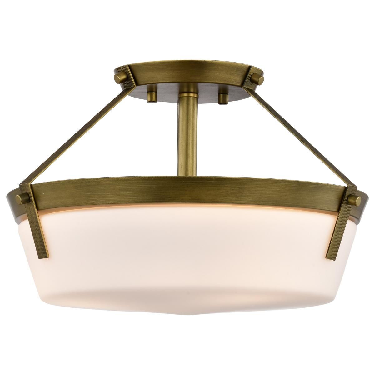 Rowen 15 in. 3 lights Semi-flush Mount Light Natural Brass Finish - Bees Lighting