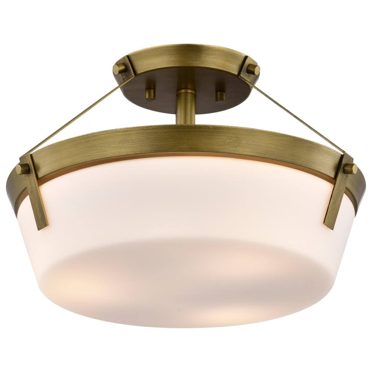 Rowen 15 in. 3 lights Semi-flush Mount Light Natural Brass Finish - Bees Lighting