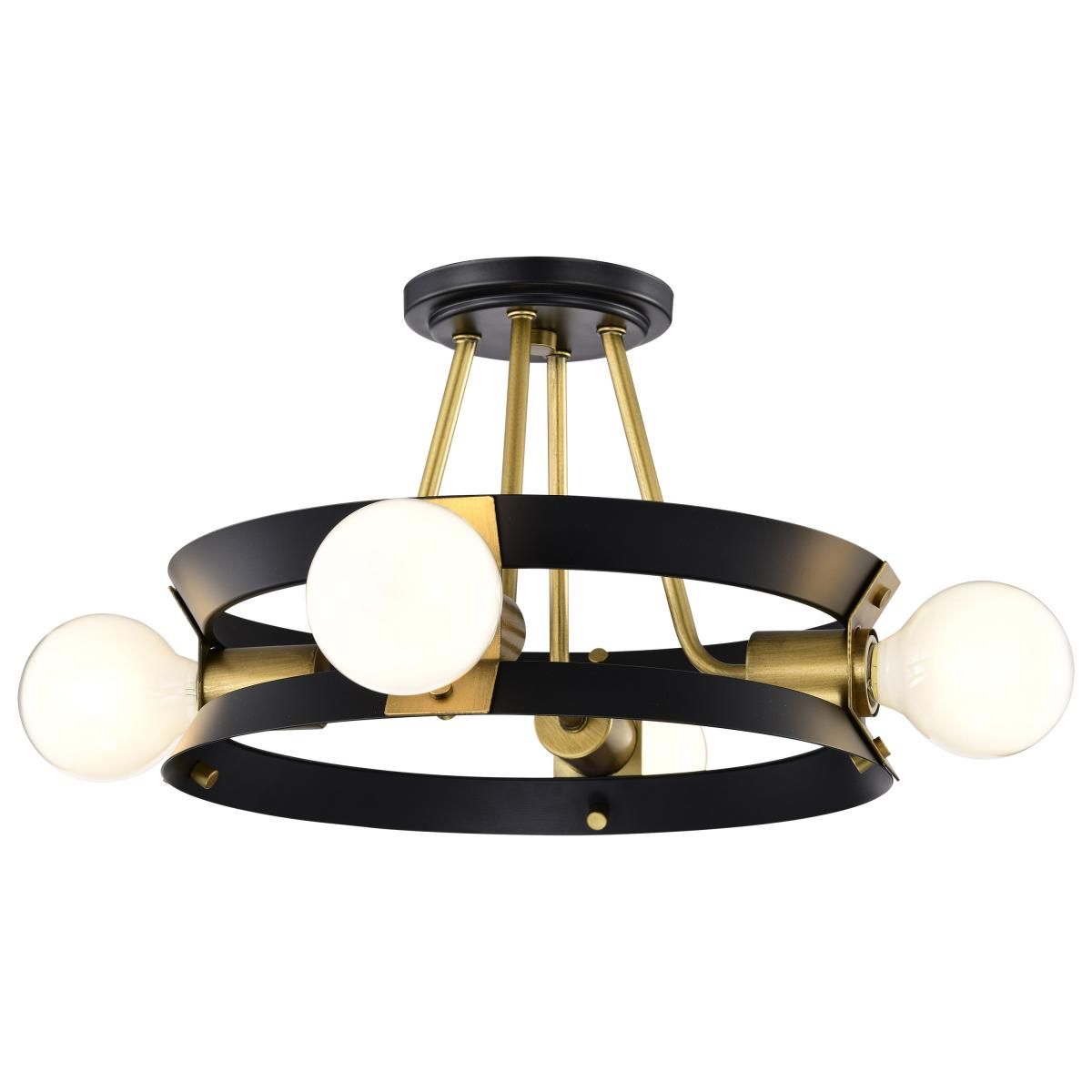 Marsden 13 in. 4 lights Semi-flush Mount Light Matte Black and Natural Brass Finish - Bees Lighting