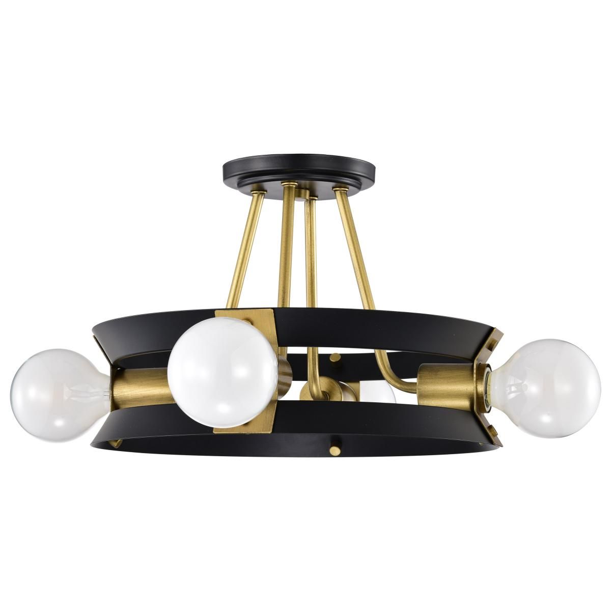 Marsden 13 in. 4 lights Semi-flush Mount Light Matte Black and Natural Brass Finish - Bees Lighting