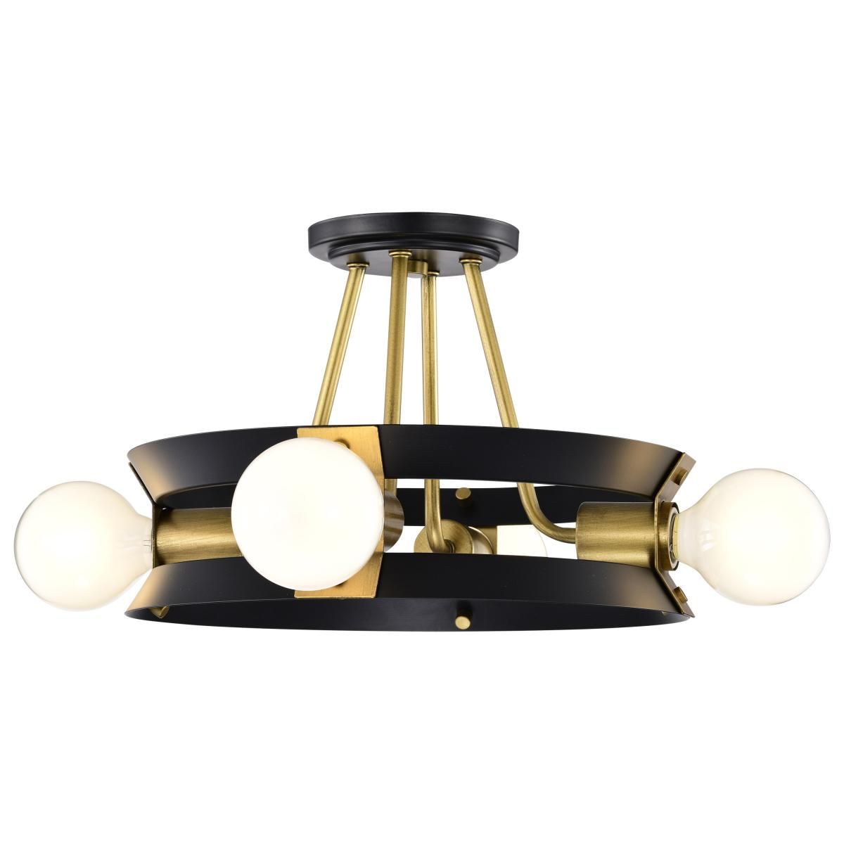 Marsden 13 in. 4 lights Semi-flush Mount Light Matte Black and Natural Brass Finish - Bees Lighting