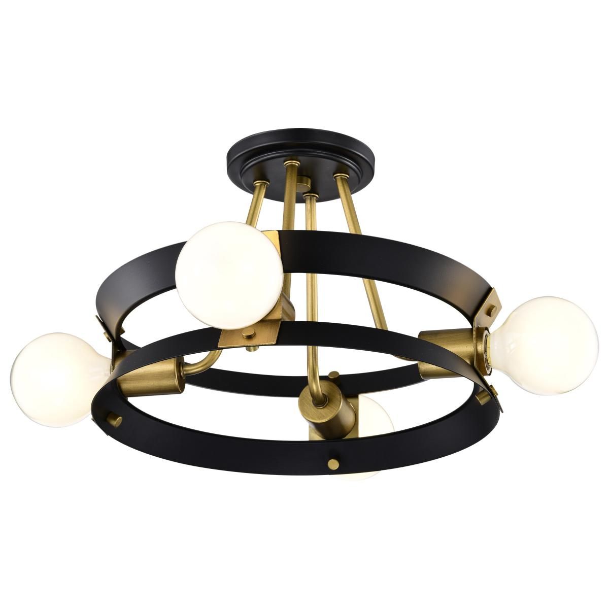 Marsden 13 in. 4 lights Semi-flush Mount Light Matte Black and Natural Brass Finish - Bees Lighting