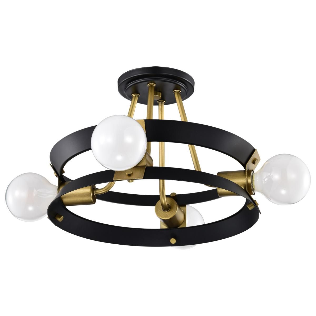 Marsden 13 in. 4 lights Semi-flush Mount Light Matte Black and Natural Brass Finish - Bees Lighting
