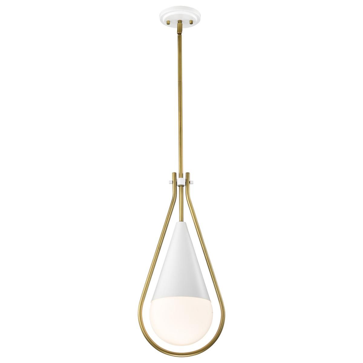 Admiral 10 in. Pendant Light Matte White and Natural Brass Finish - Bees Lighting