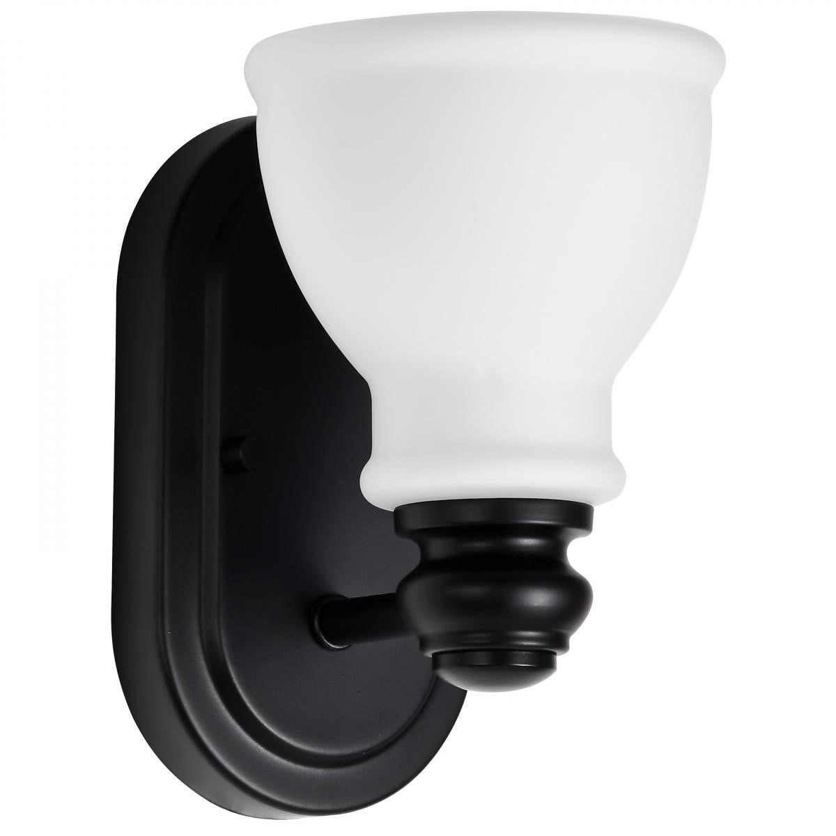Russel Bathroom Vanity Light, Matte Black Finish, Satin White Glass