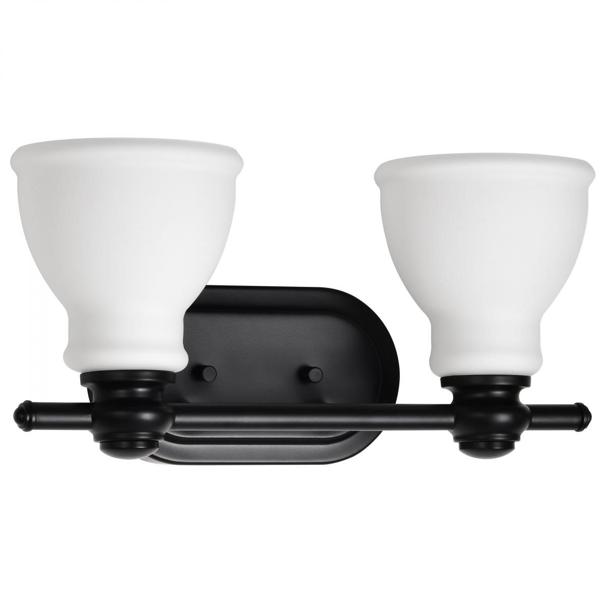 Russel Bathroom Vanity Light, Matte Black Finish, Satin White Glass