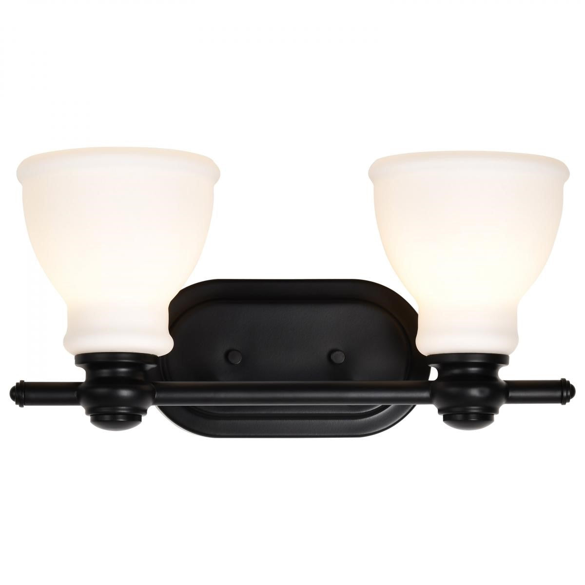 Russel Bathroom Vanity Light, Matte Black Finish, Satin White Glass