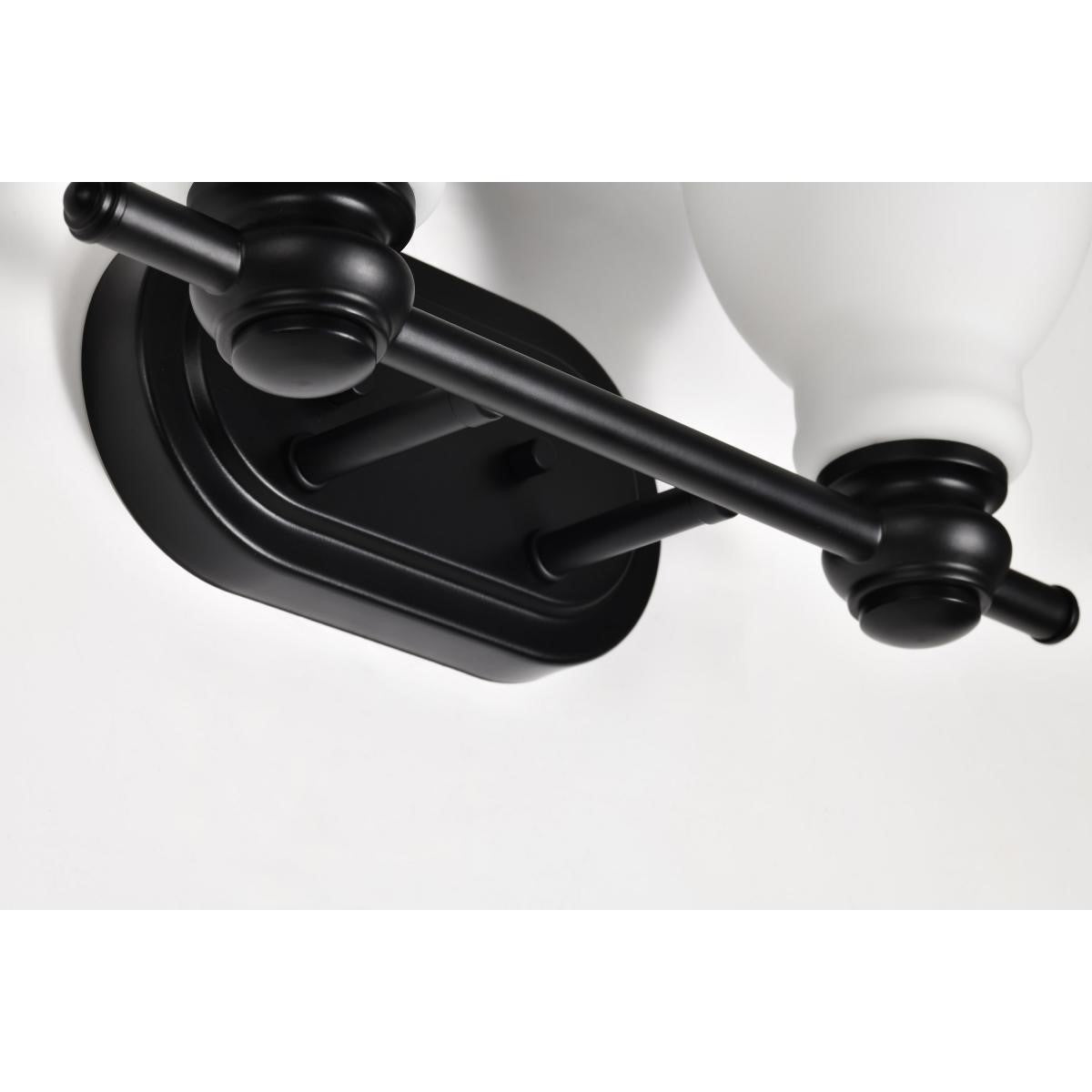 Russel Bathroom Vanity Light, Matte Black Finish, Satin White Glass
