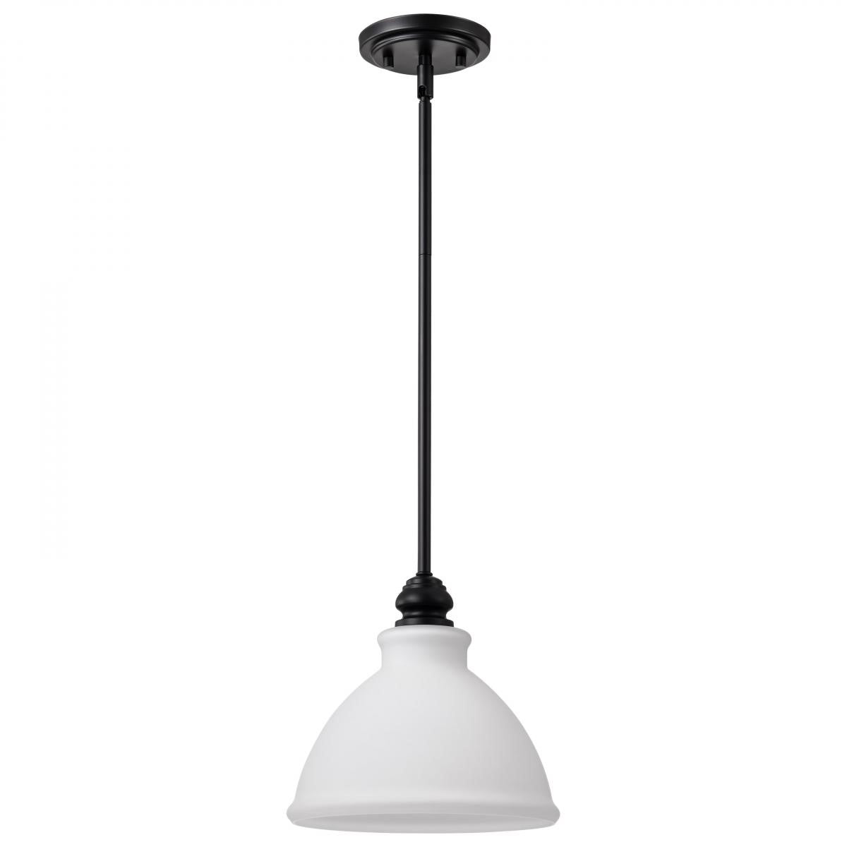 Russel Pendant Light, Matte Black Finish, Satin White Glass - Bees Lighting