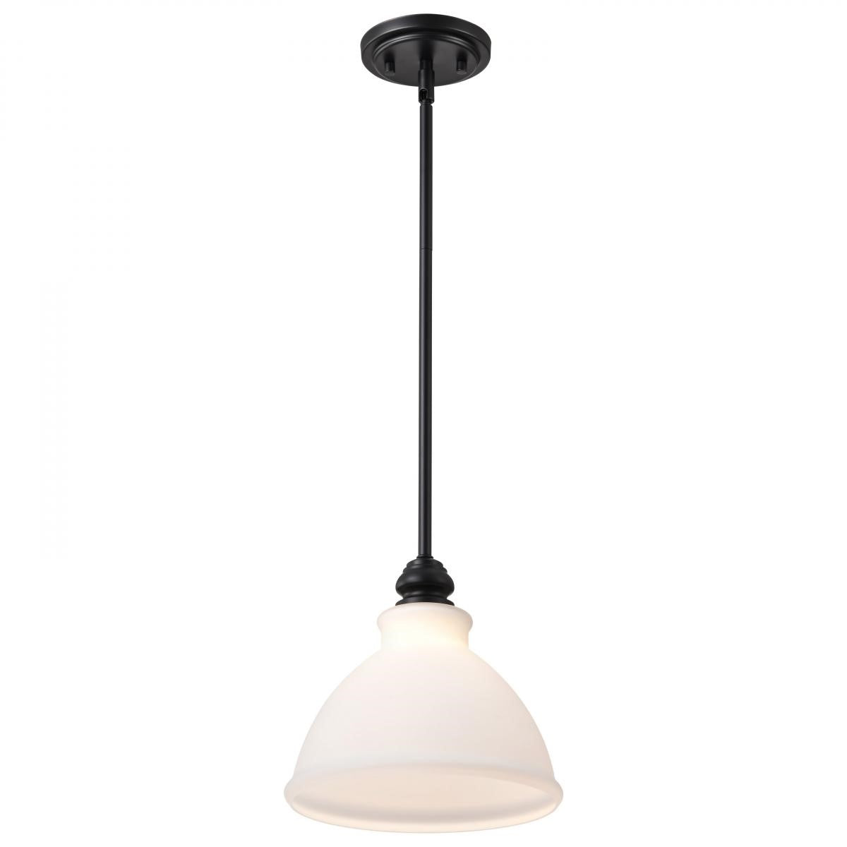 Russel Pendant Light, Matte Black Finish, Satin White Glass - Bees Lighting