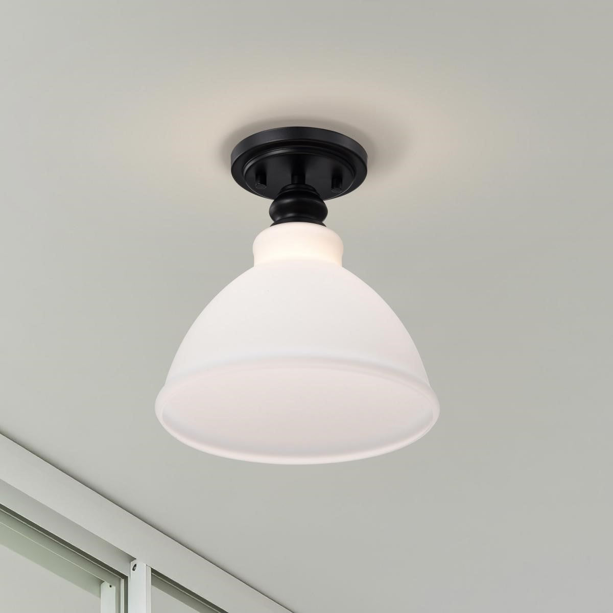 Russel 10" Semi-flush Mount Light, Matte Black Finish - Bees Lighting