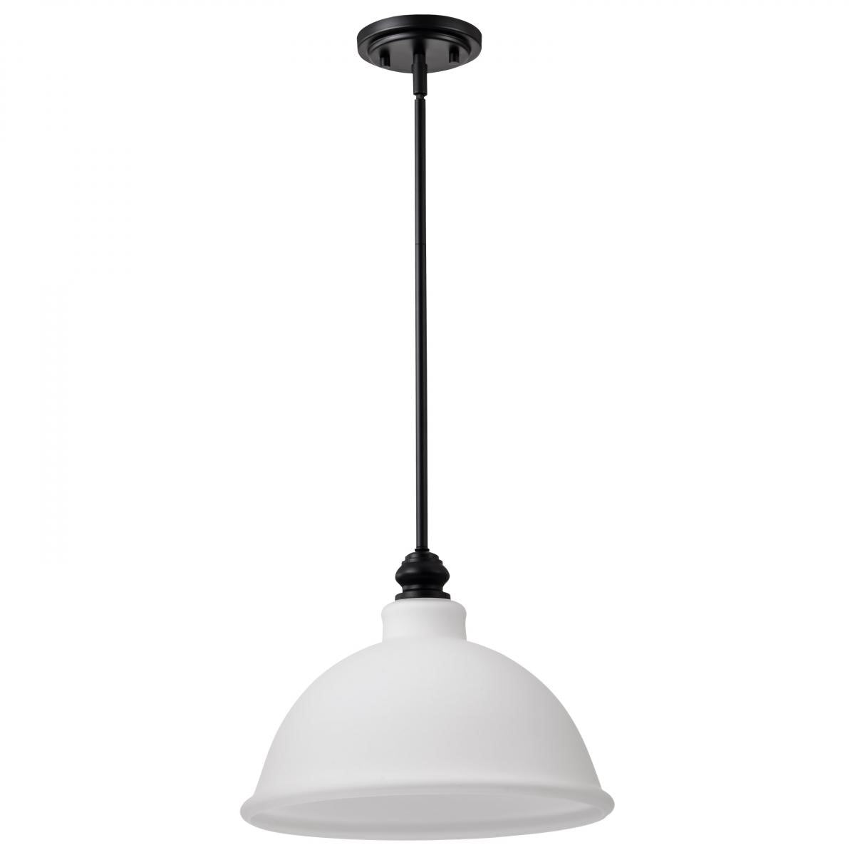 Russel Pendant Light, Matte Black Finish, Satin White Glass - Bees Lighting