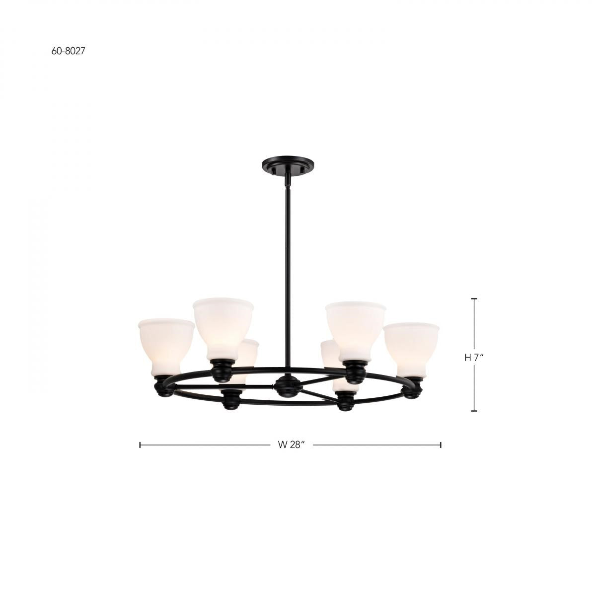 Russel 28" 6 Lights Chandelier, Matte Black Finish - Bees Lighting