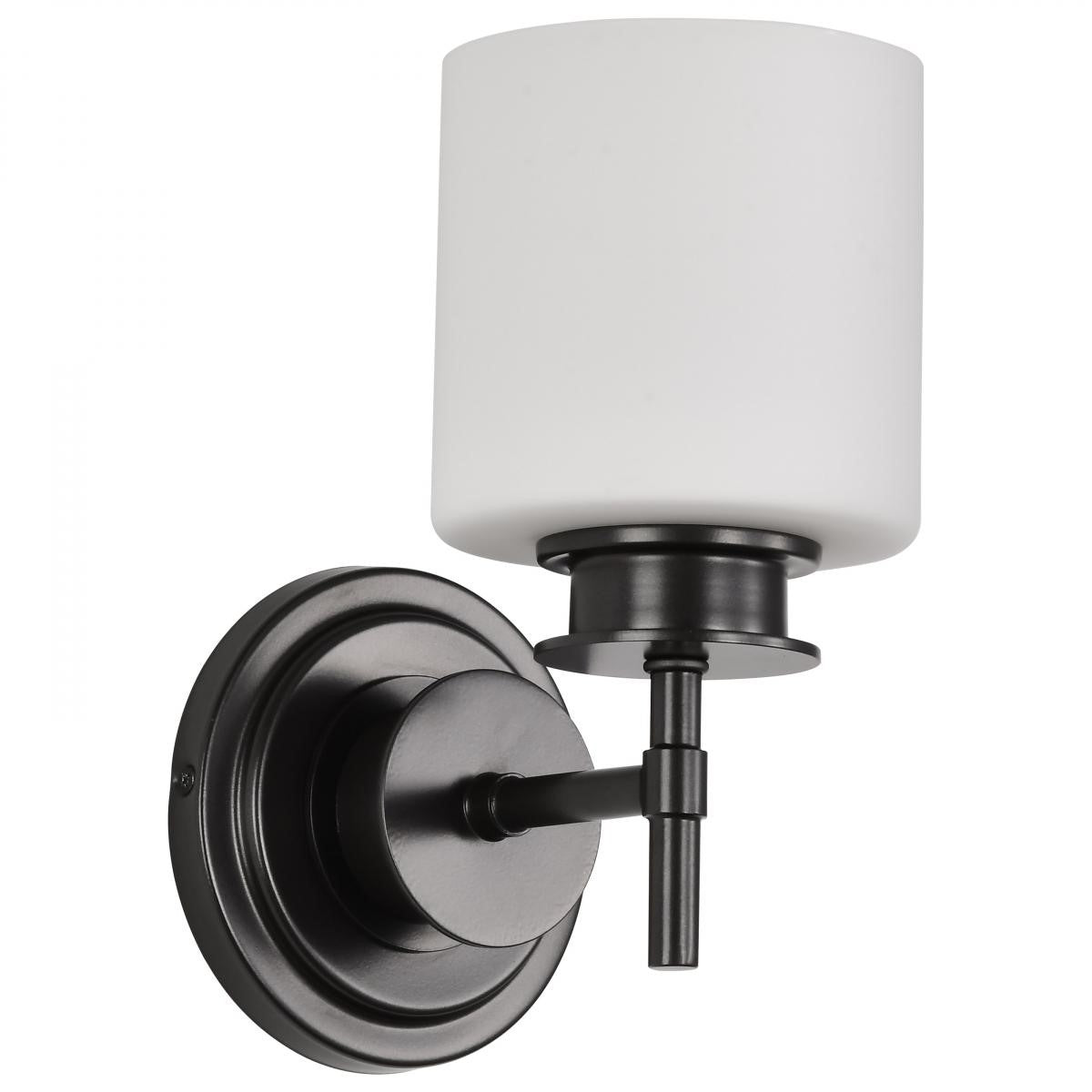 Warren Bathroom Vanity Light, Gun Metal Finish, Satin White Glass