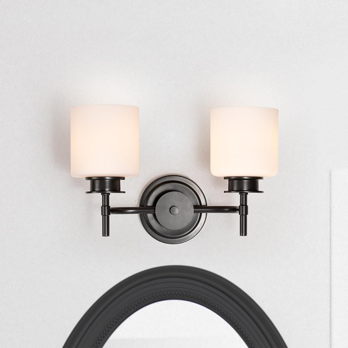 Warren Bathroom Vanity Light, Gun Metal Finish, Satin White Glass