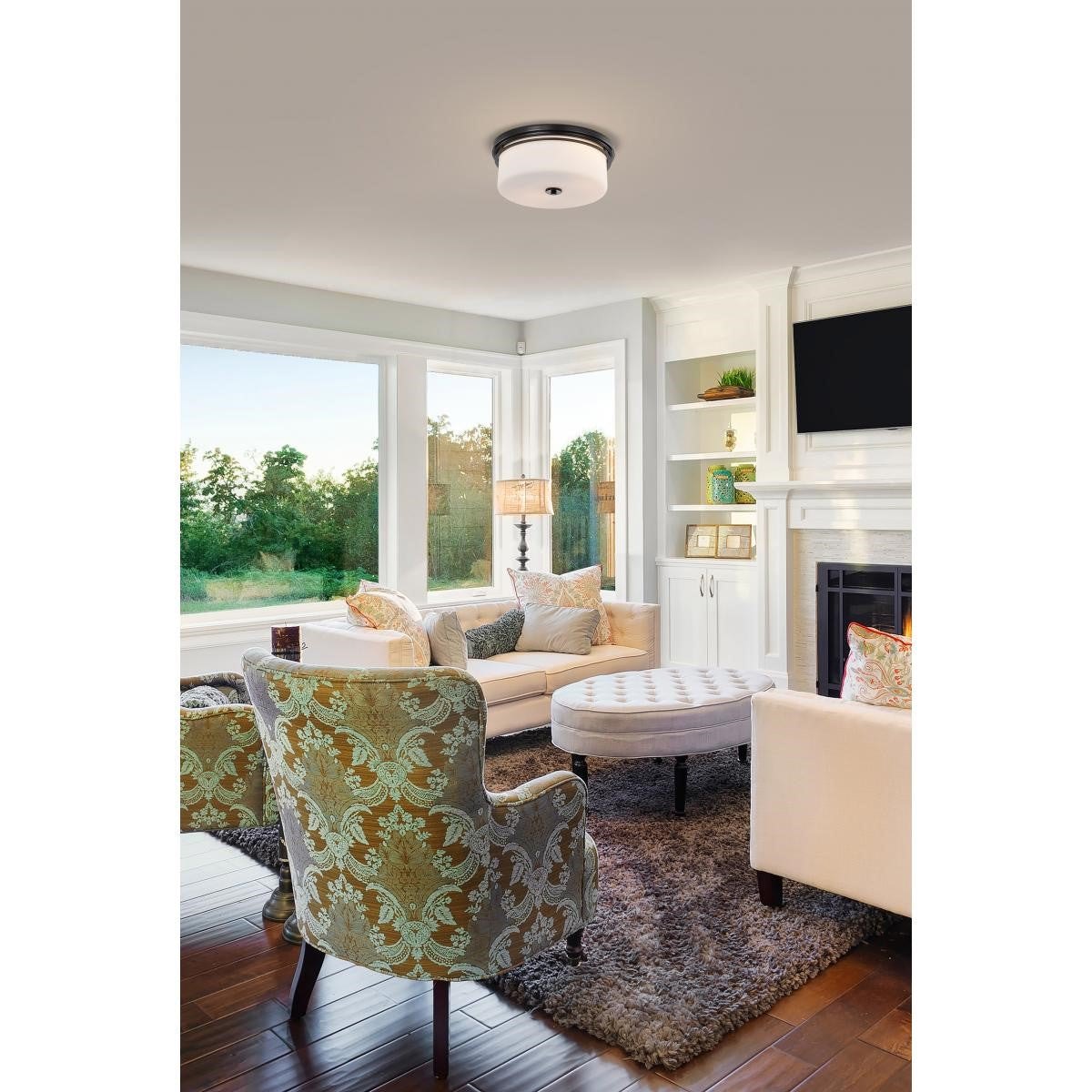 Warren 24" 2 Lights Flush Mount, Gun Metal Finish - Bees Lighting