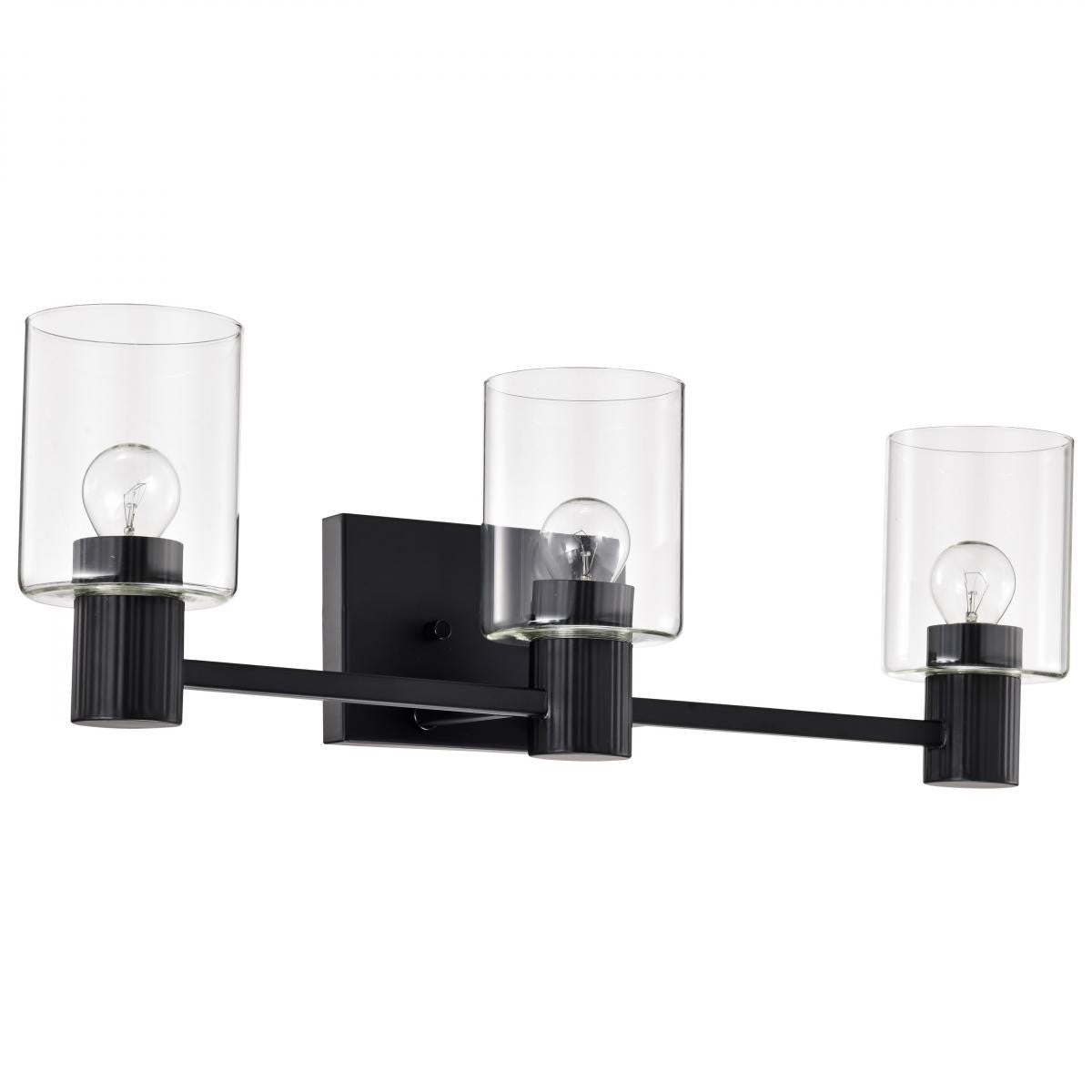 Clarksville Vanity Light, Matte Black Finish, Clear Glass