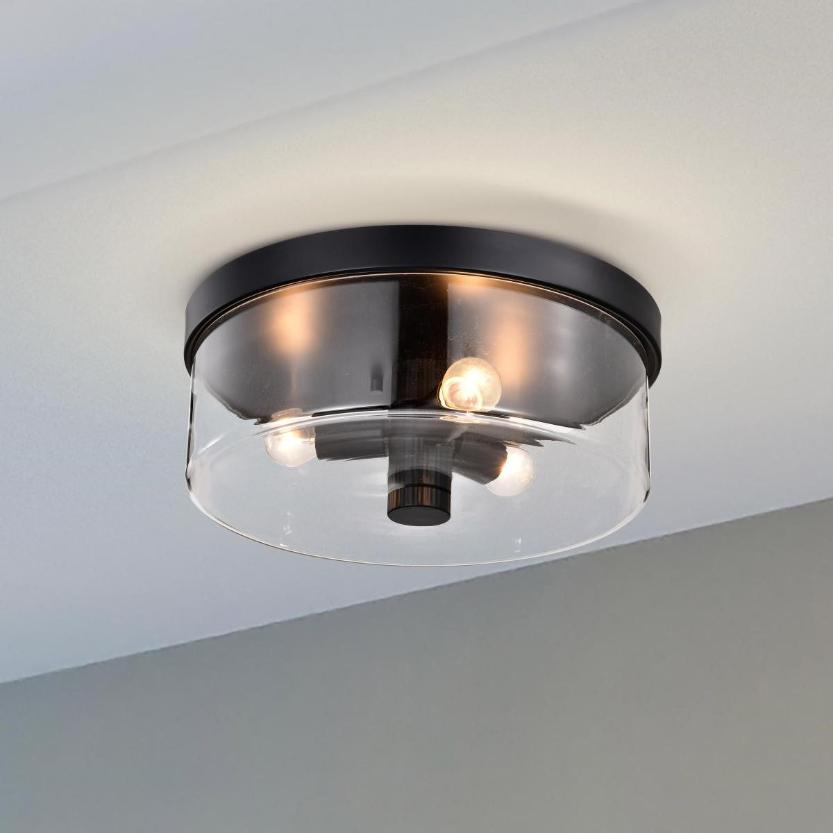 Clarksville 15" 3 Lights Flush Mount, Matte Black Finish - Bees Lighting