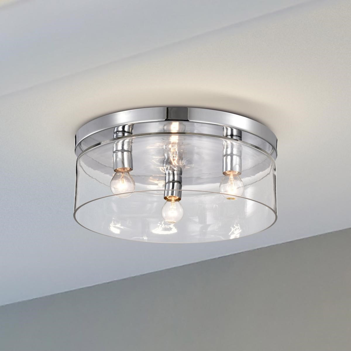 Marlowe 15" 3 Lights Flush Mount, Polished Nickel Finish - Bees Lighting