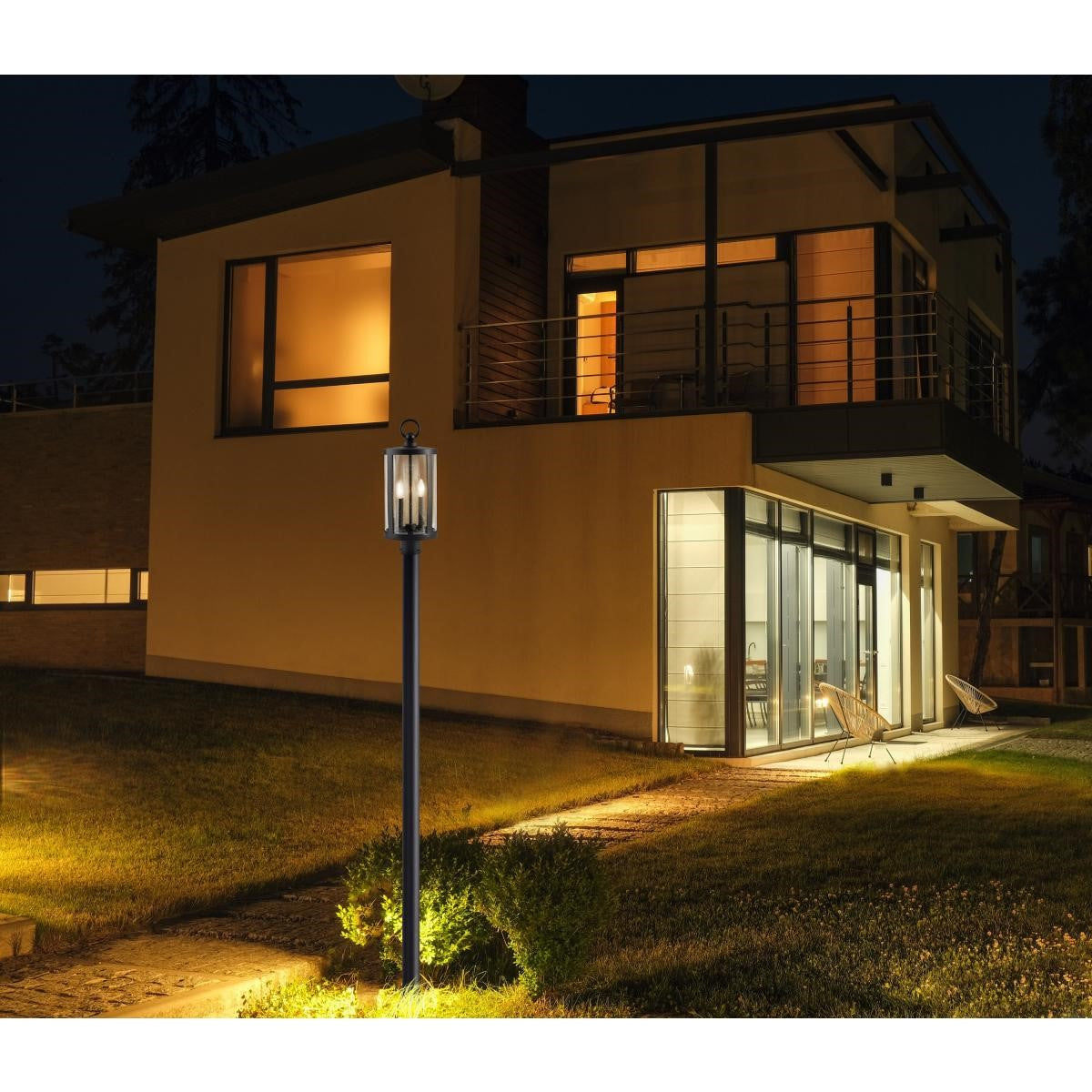Broadstone 22" 2 Lights Lamp Post, Matte Black Finish - Bees Lighting