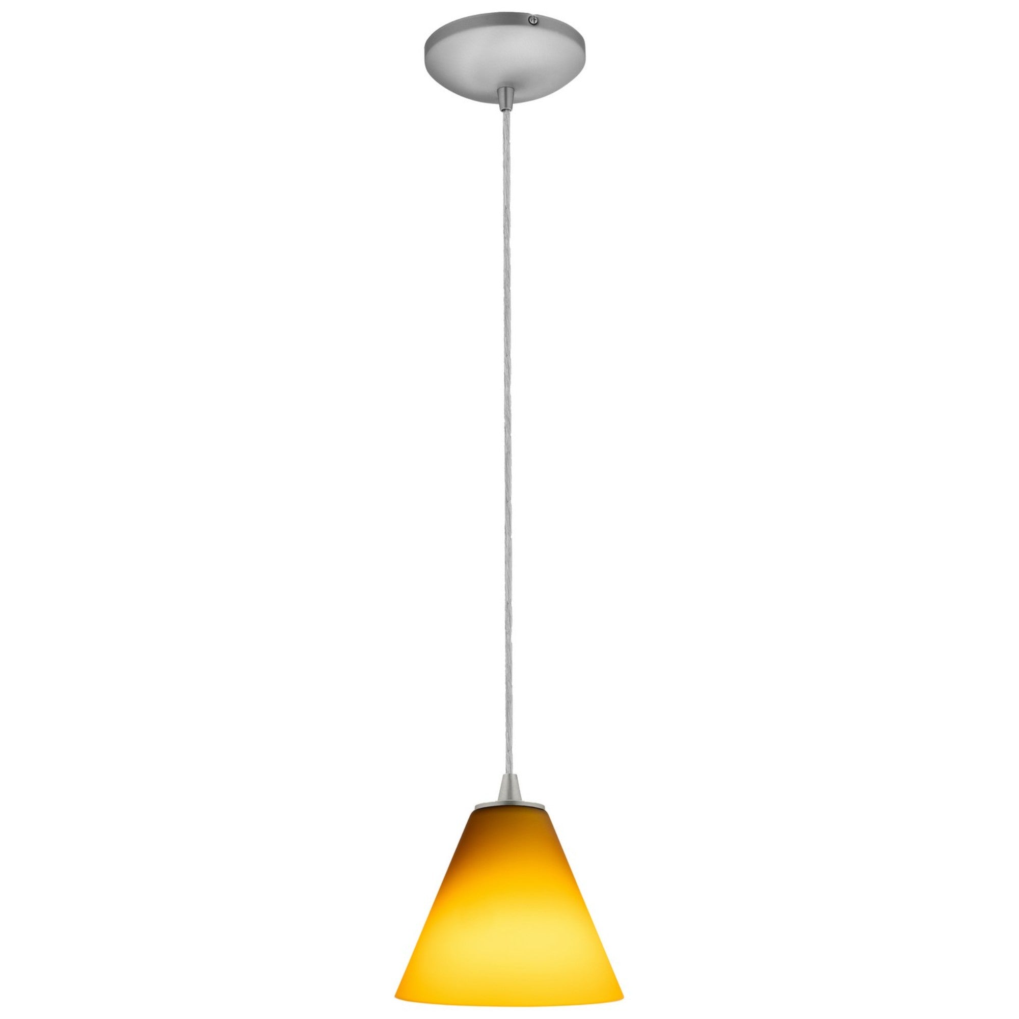 Martini 7" Pendant, Brushed Steel Finish, Amber Diffuser, Cord - Bees Lighting