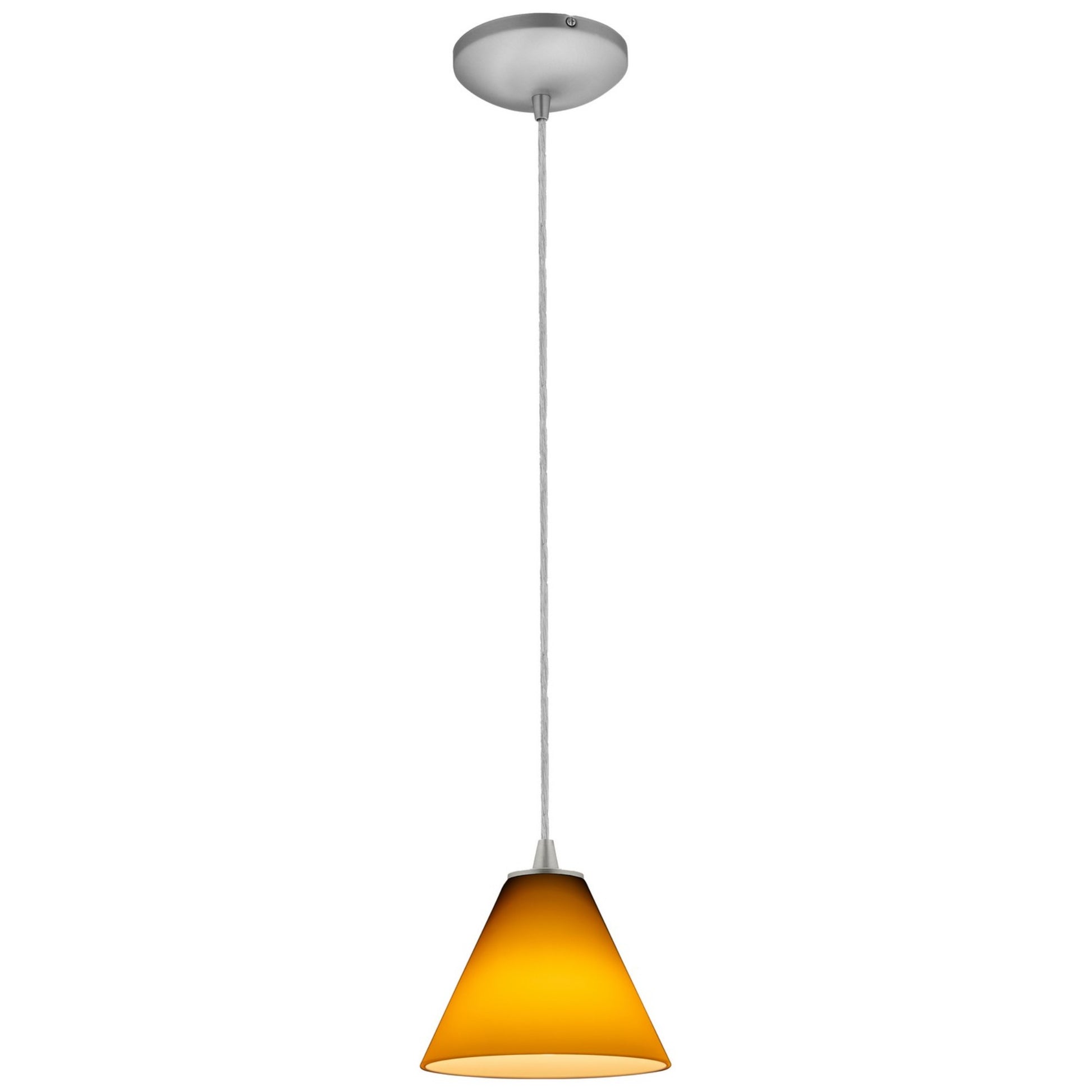 Martini 7" Pendant, Brushed Steel Finish, Amber Diffuser, Cord - Bees Lighting