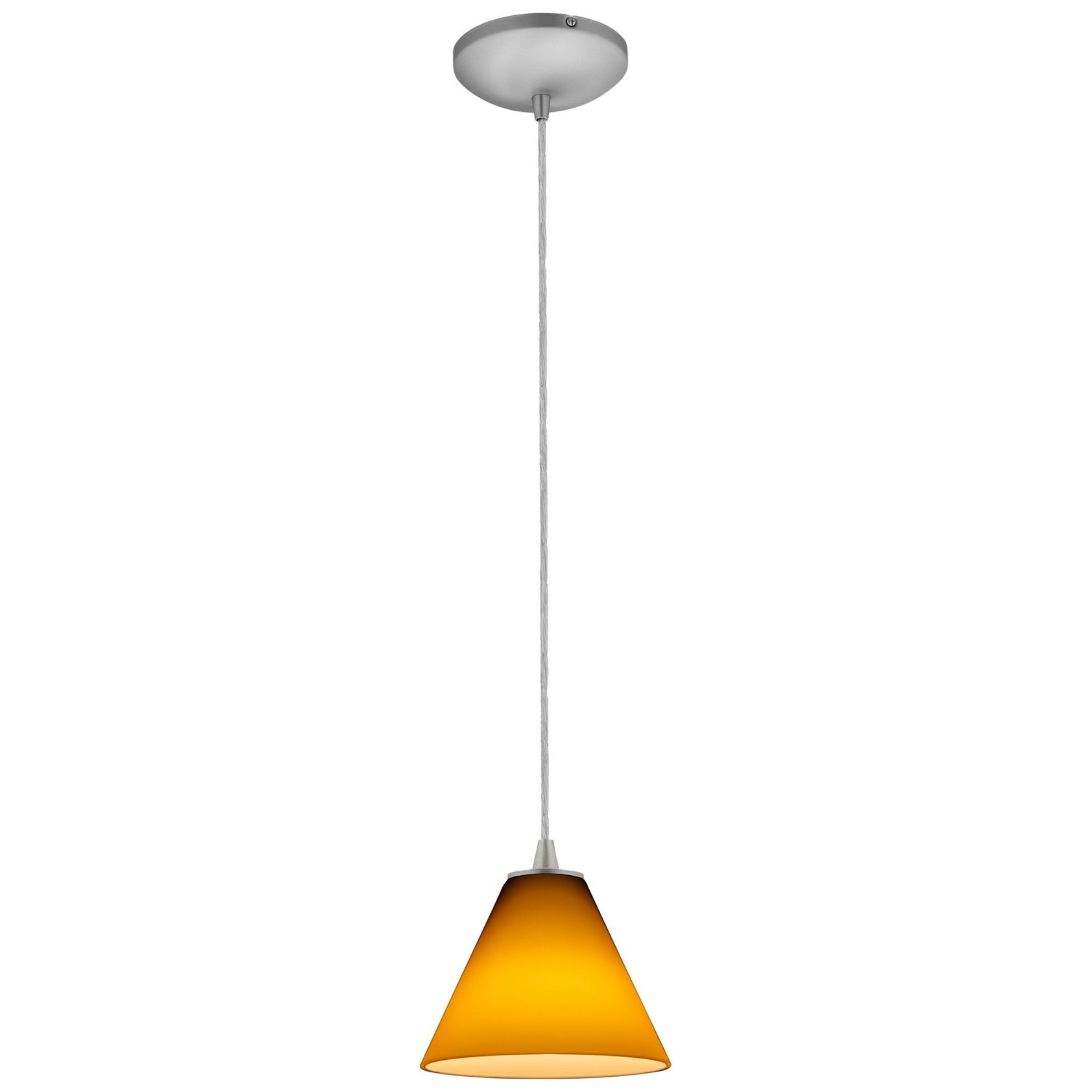 Martini 7" Pendant, Brushed Steel Finish, Amber Diffuser, Cord - Bees Lighting