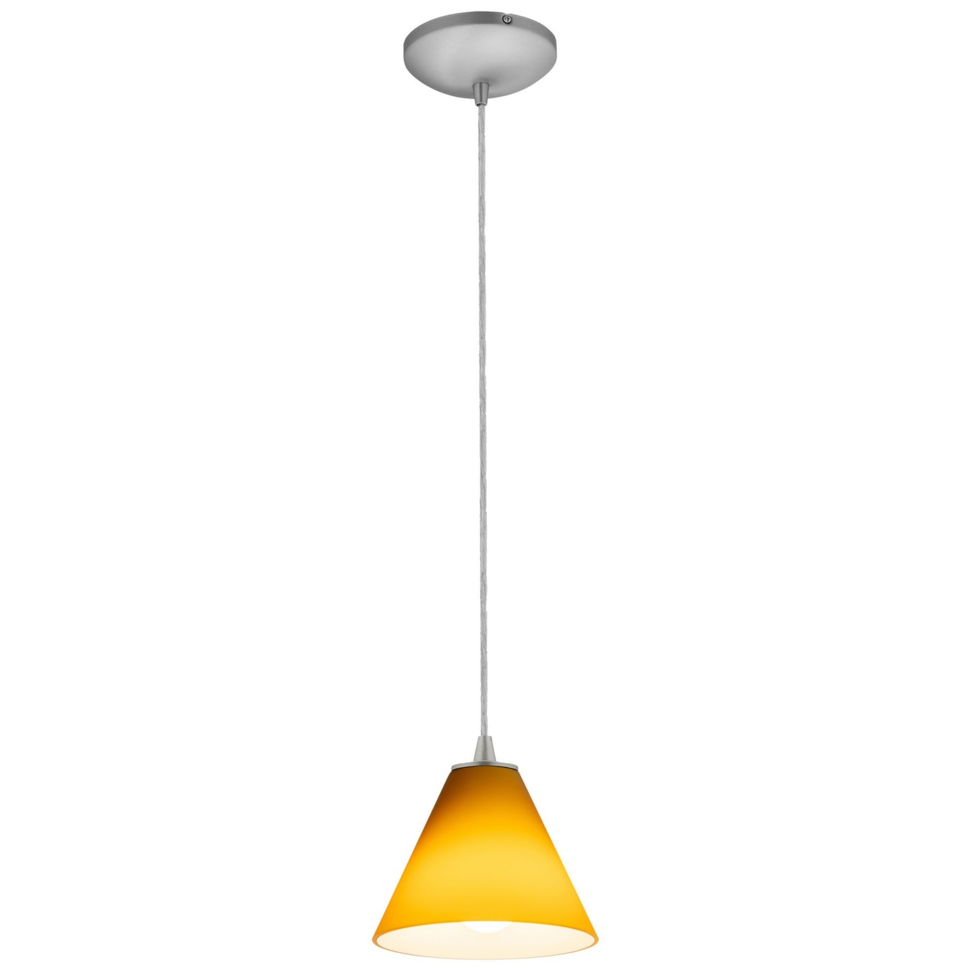 Martini 7" Pendant, Brushed Steel Finish, Amber Diffuser, Cord - Bees Lighting