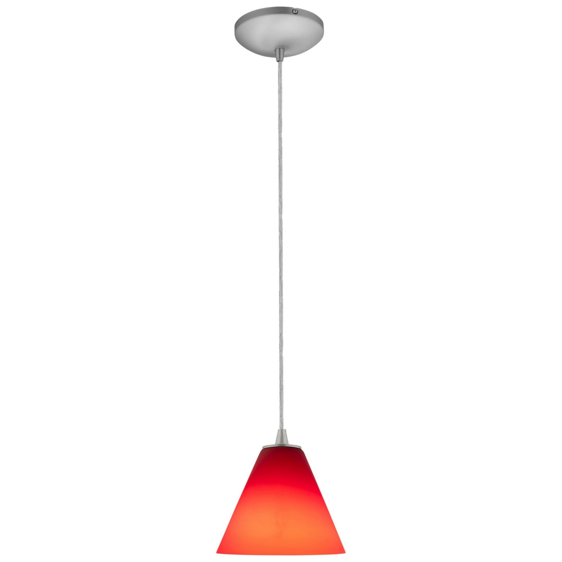 Martini 7" Pendant, Brushed Steel Finish, Red Diffuser, Cord - Bees Lighting