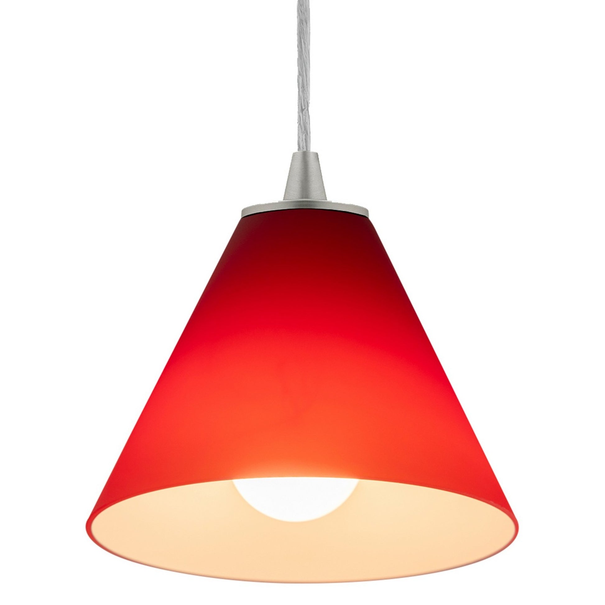 Martini 7" Pendant, Brushed Steel Finish, Red Diffuser, Cord - Bees Lighting