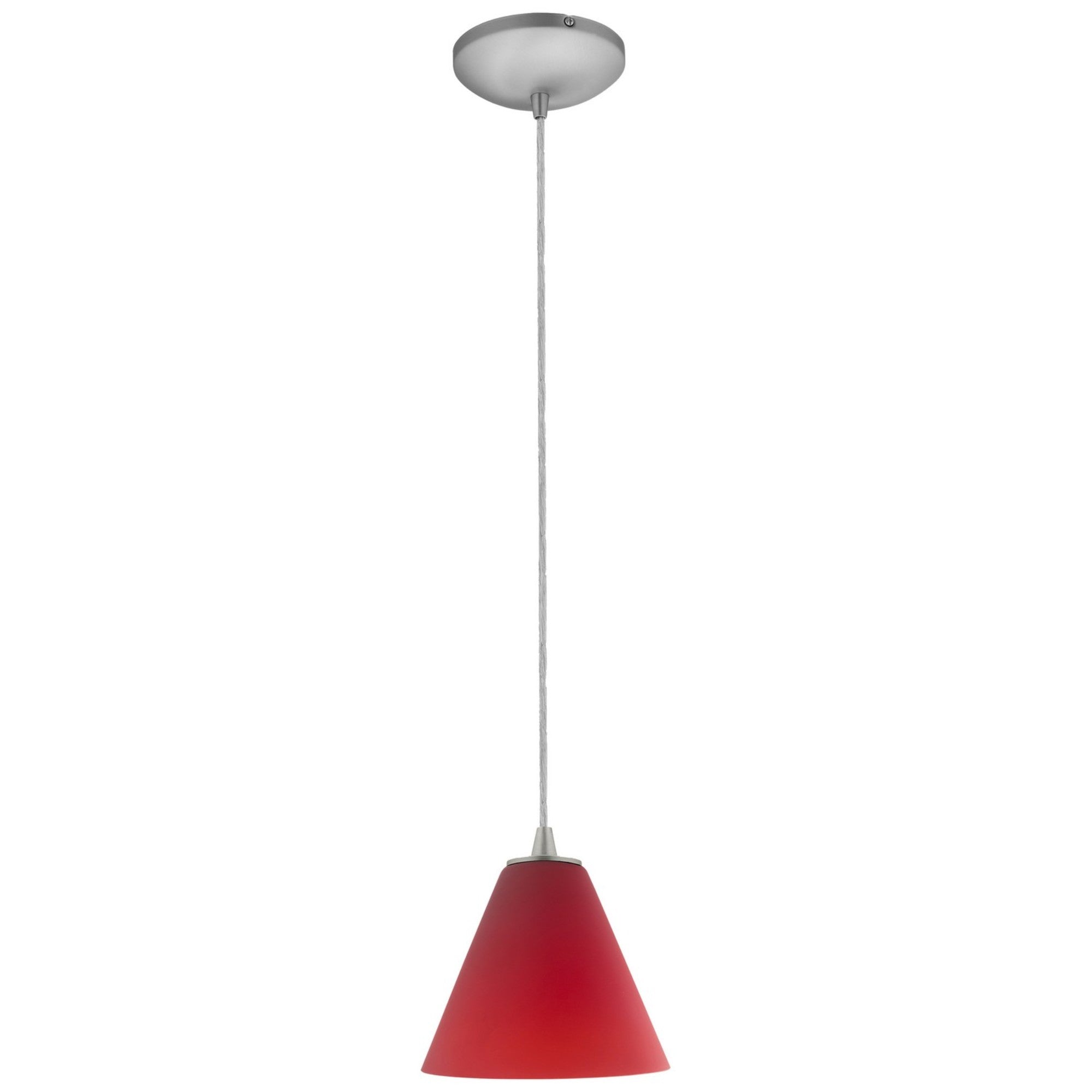Martini 7" Pendant, Brushed Steel Finish, Red Diffuser, Cord - Bees Lighting