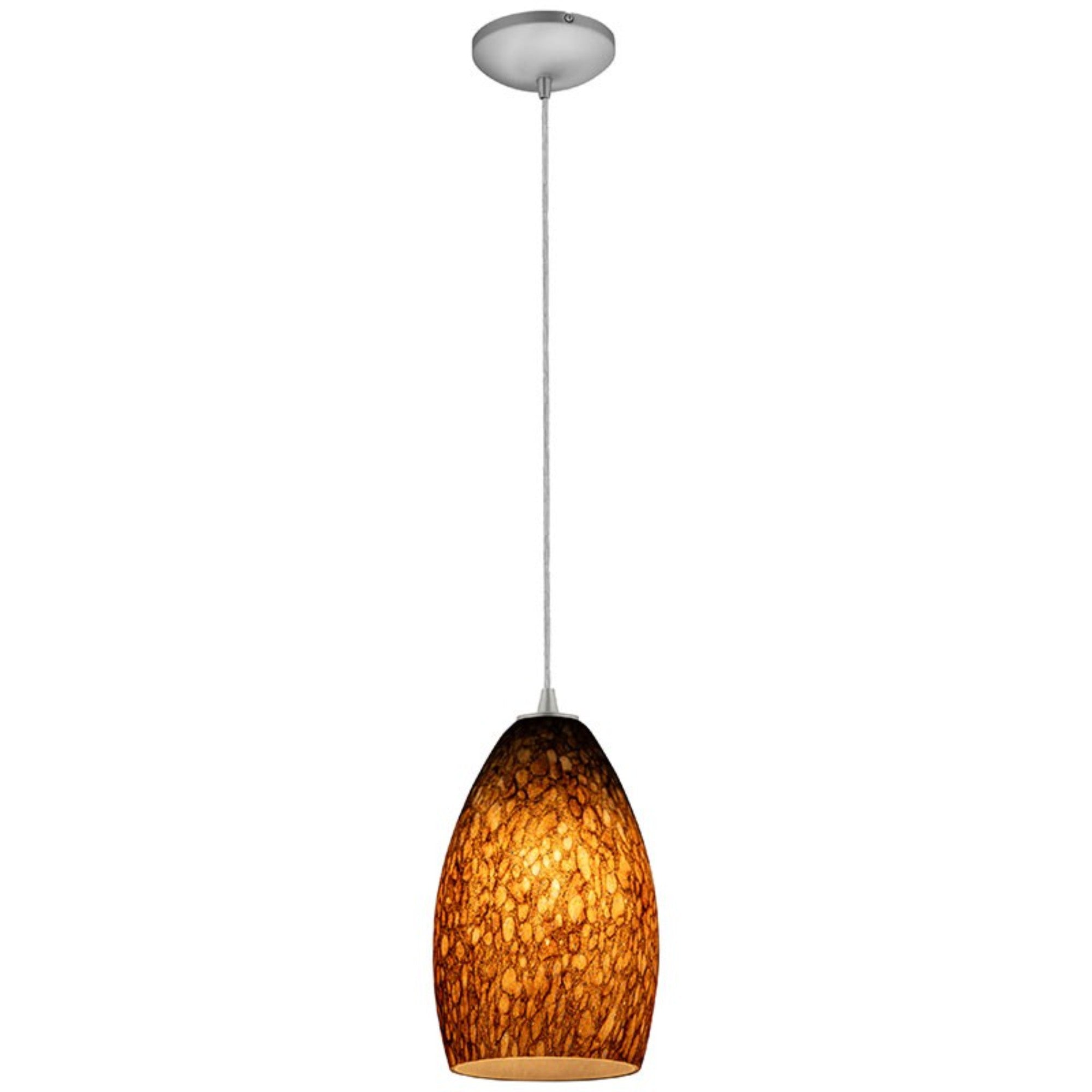 Champagne 9" Pendant, Brushed Steel Finish, Brown Stone Diffuser, Cord