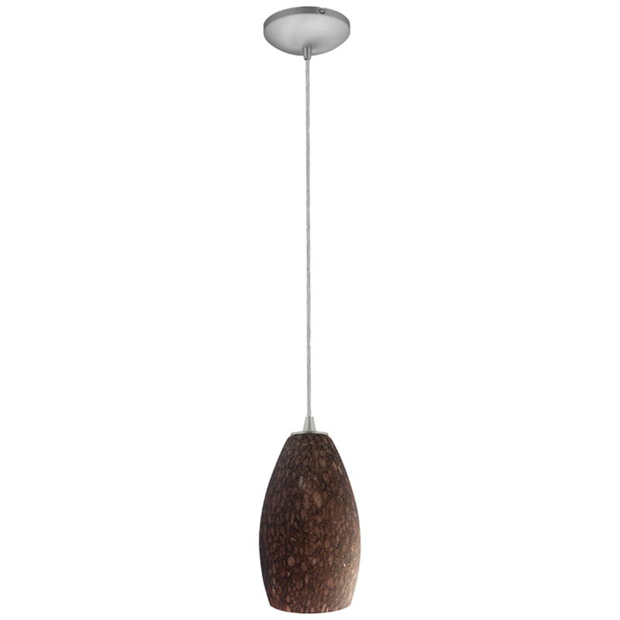 Champagne 9" Pendant, Brushed Steel Finish, Brown Stone Diffuser, Cord