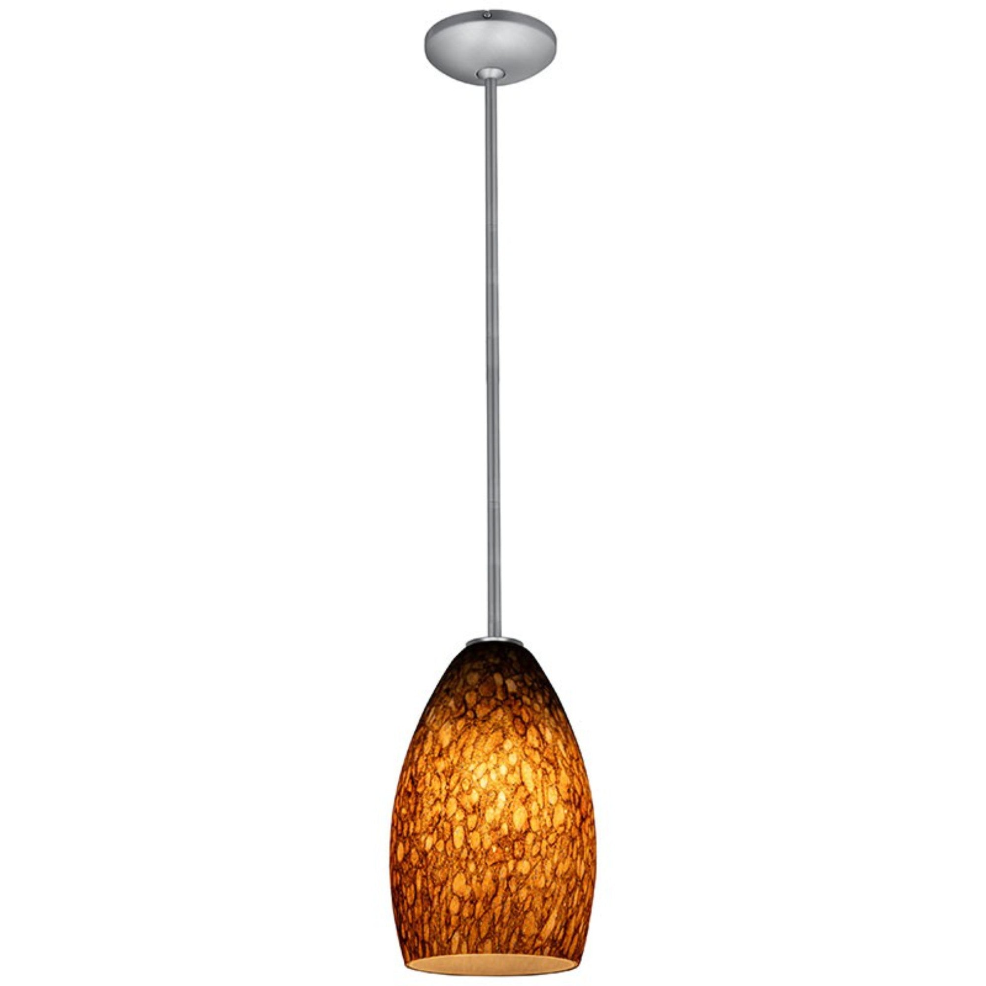 Champagne 9" Pendant, Brushed Steel Finish, Brown Stone Diffuser, Rod