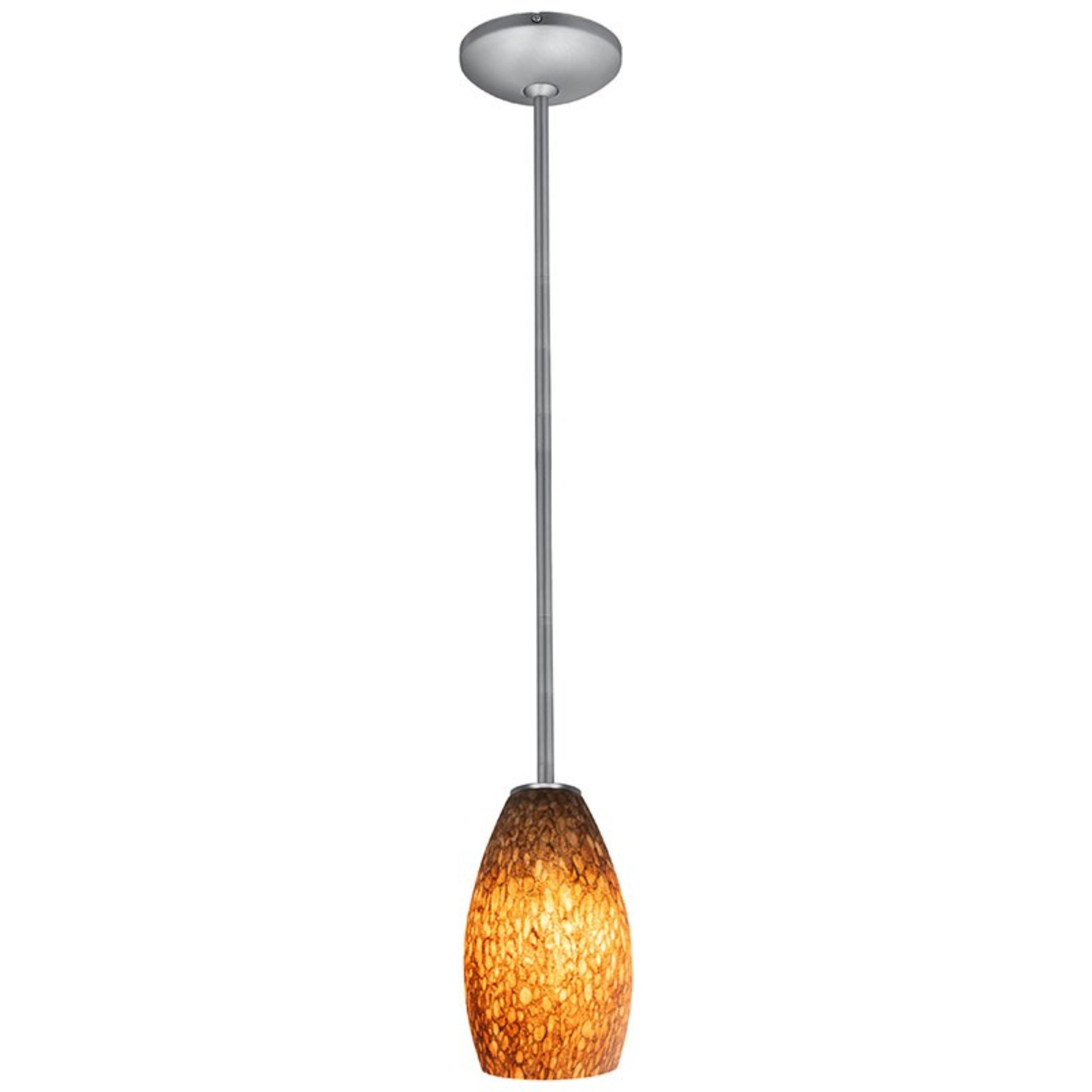 Champagne 9" Pendant, Brushed Steel Finish, Brown Stone Diffuser, Rod - Bees Lighting