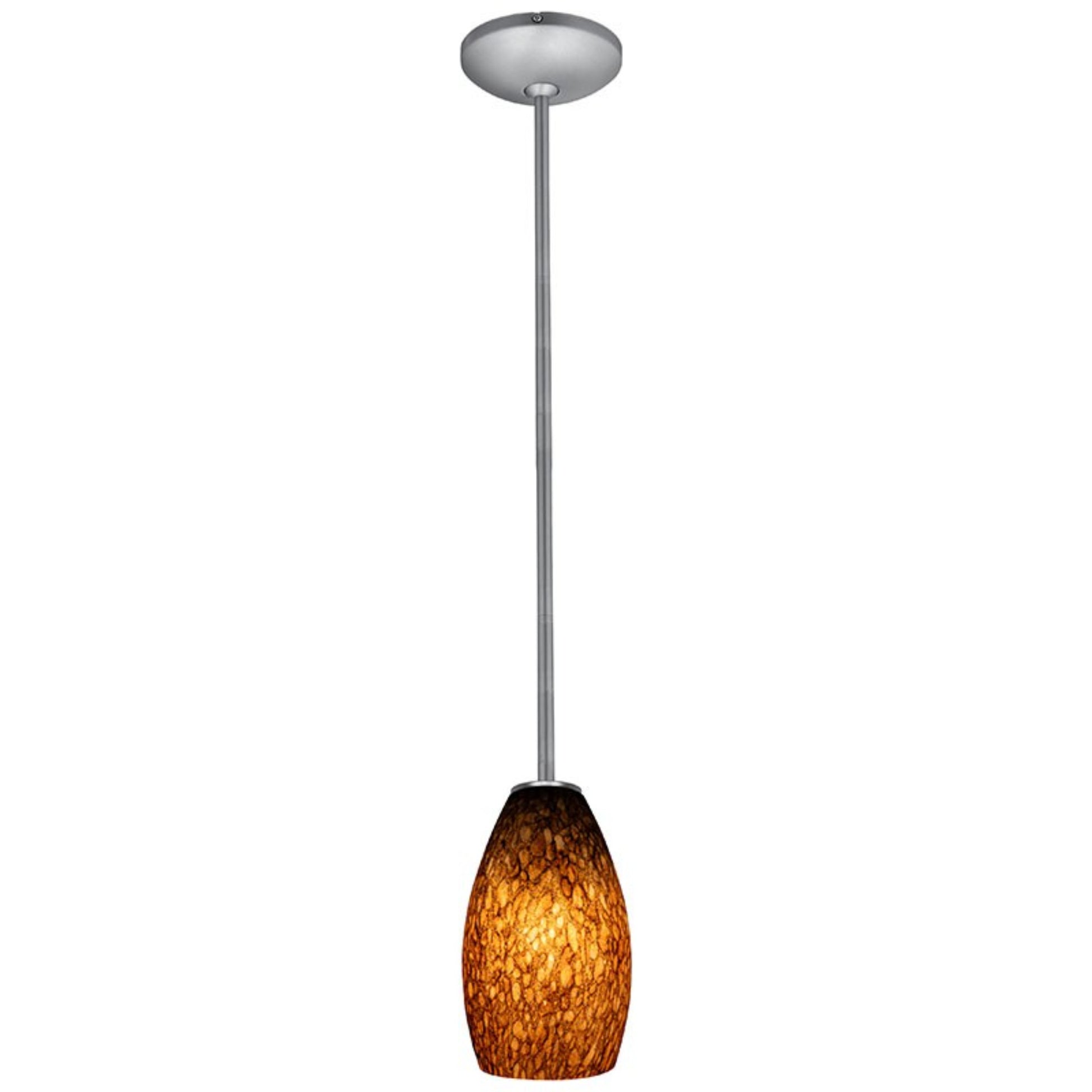 Champagne 9" Pendant, Brushed Steel Finish, Brown Stone Diffuser, Rod - Bees Lighting