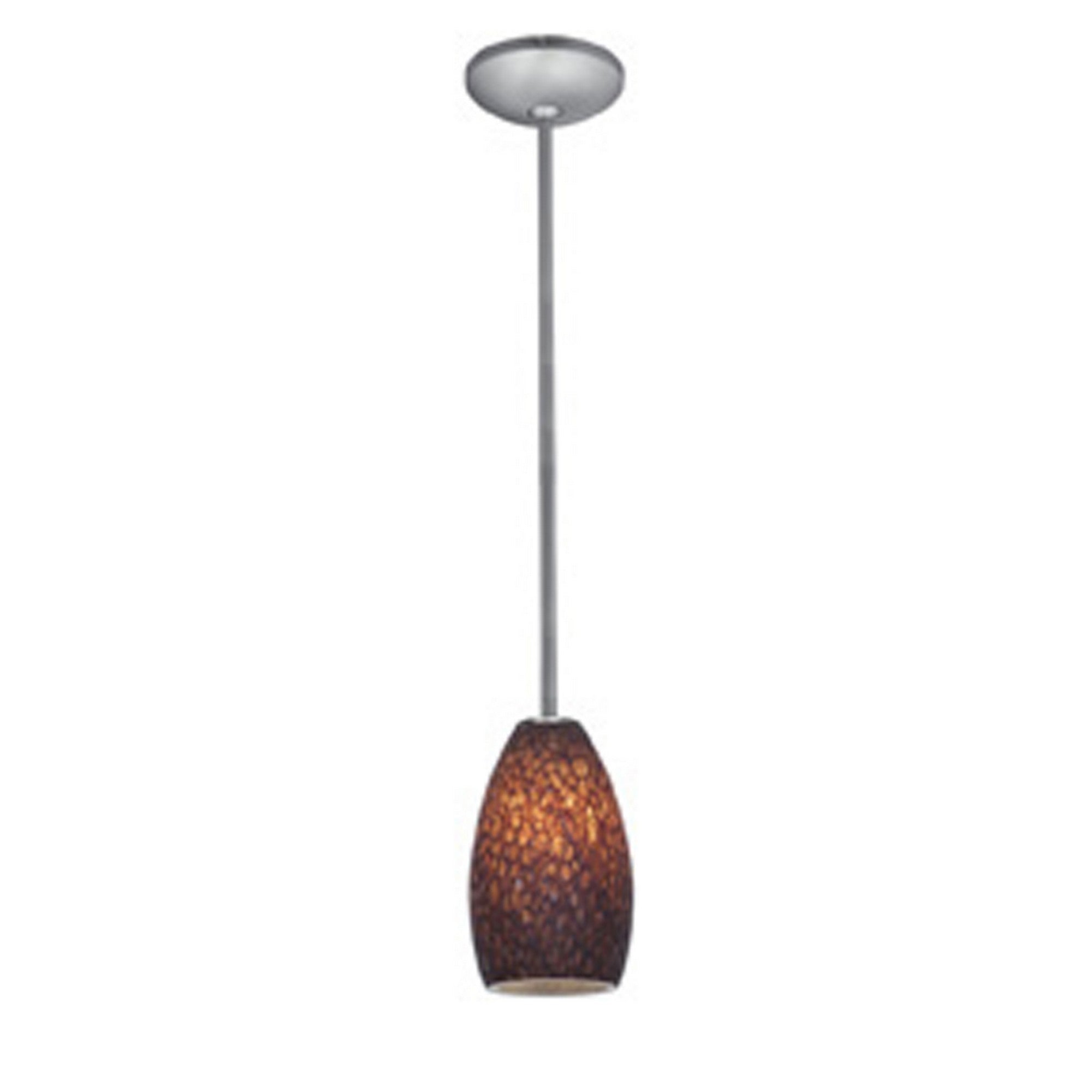 Champagne 9" Pendant, Brushed Steel Finish, Brown Stone Diffuser, Rod